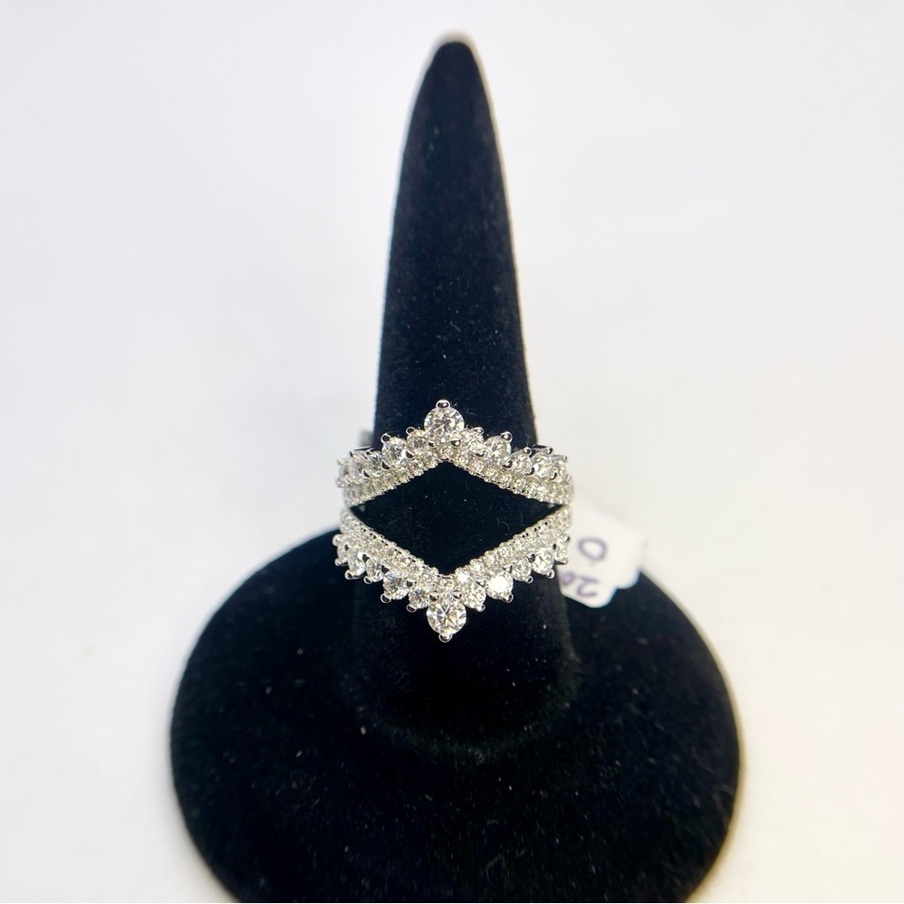 Moissanite Ring Guard Enhancer 2-Piece V Band 18K White Gold Over 925 Silver GRA